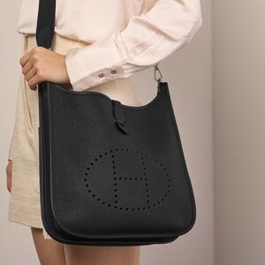 Authentic HERMES Evelyne GM bag black leather